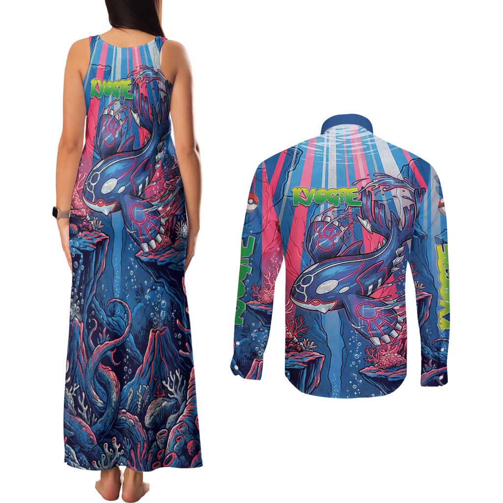 Kyogre Alpha Couples Matching Tank Maxi Dress and Long Sleeve Button Shirt Neon Deep Sea Coral Art