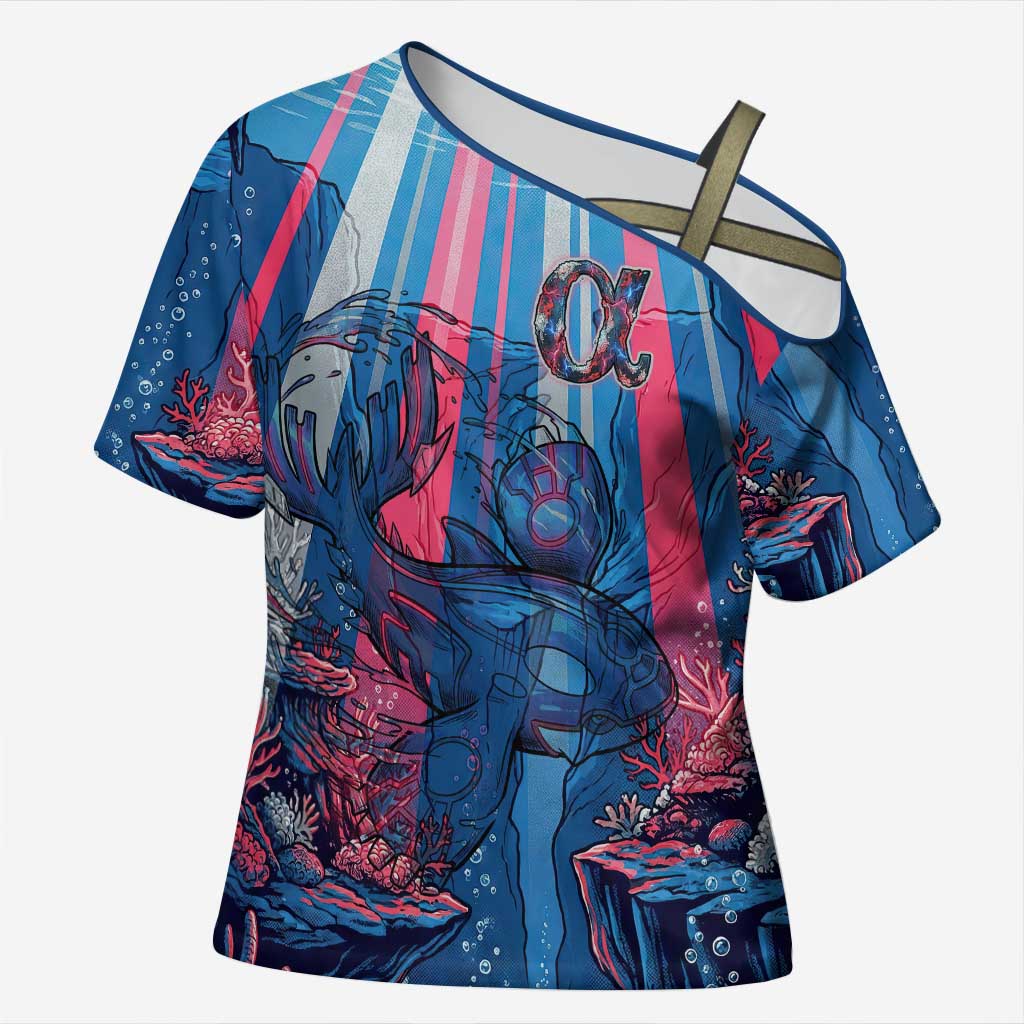 Kyogre Alpha Cross Shoulder Shirt Neon Deep Sea Coral Art