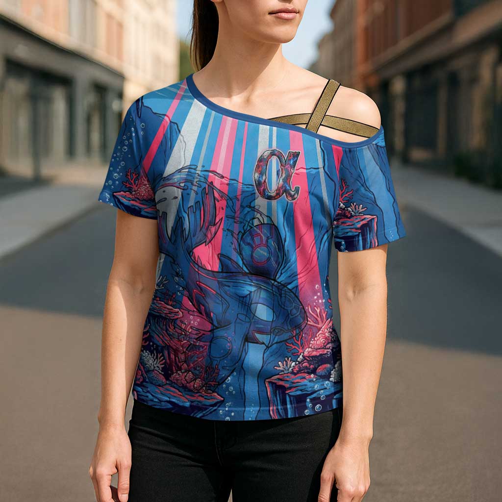 Kyogre Alpha Cross Shoulder Shirt Neon Deep Sea Coral Art