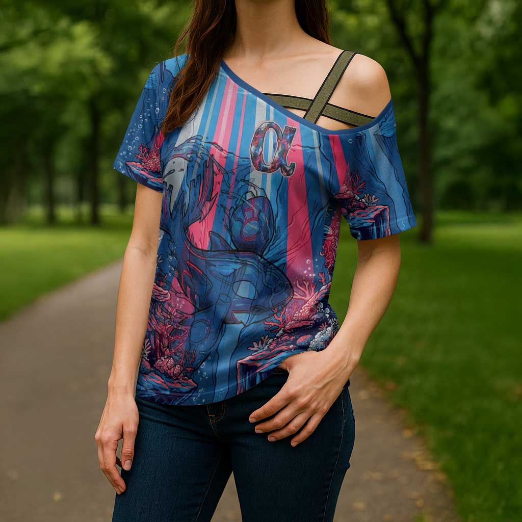 Kyogre Alpha Cross Shoulder Shirt Neon Deep Sea Coral Art