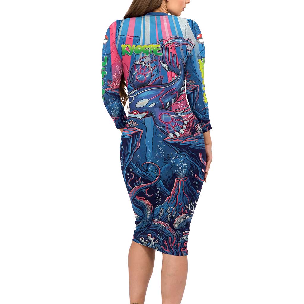 Kyogre Alpha Family Matching Long Sleeve Bodycon Dress and Hawaiian Shirt Neon Deep Sea Coral Art