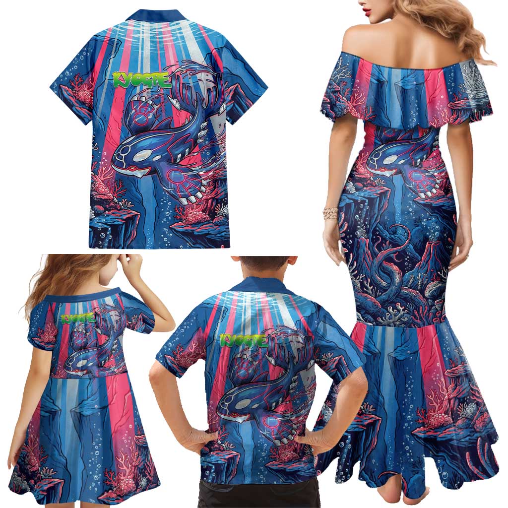Kyogre Alpha Family Matching Mermaid Dress and Hawaiian Shirt Neon Deep Sea Coral Art