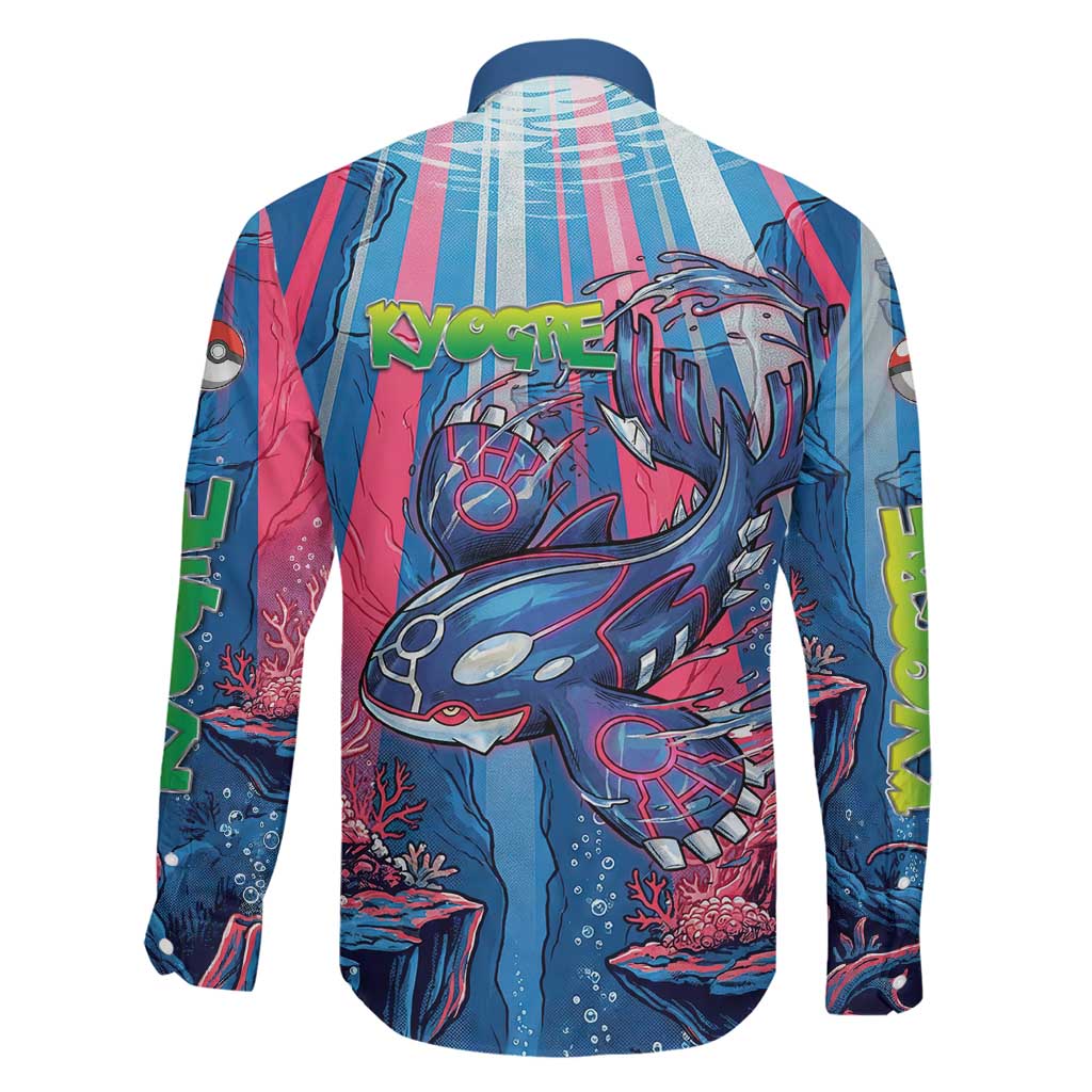 Kyogre Alpha Family Matching Off The Shoulder Long Sleeve Dress and Hawaiian Shirt Neon Deep Sea Coral Art