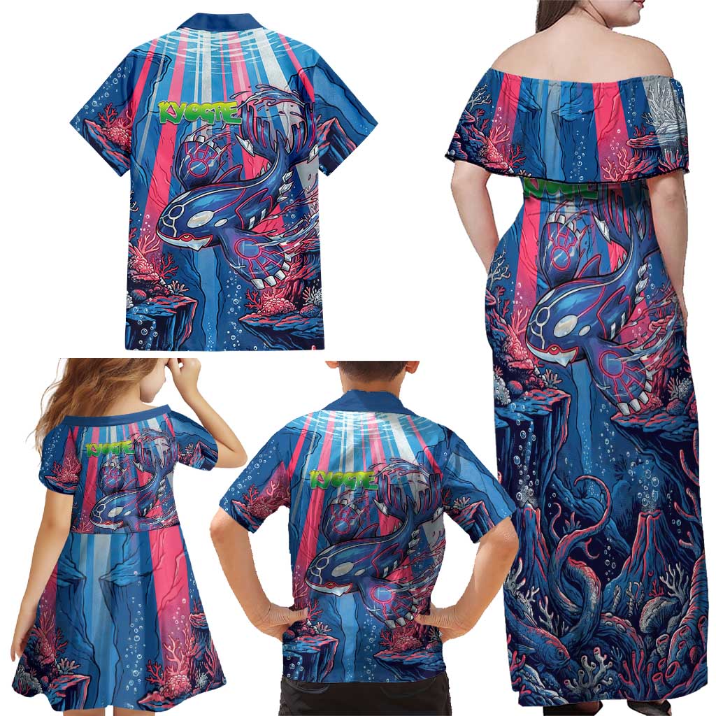Kyogre Alpha Family Matching Off Shoulder Maxi Dress and Hawaiian Shirt Neon Deep Sea Coral Art