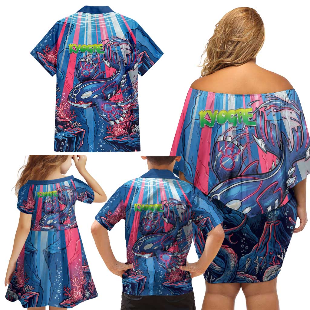 Kyogre Alpha Family Matching Off Shoulder Short Dress and Hawaiian Shirt Neon Deep Sea Coral Art