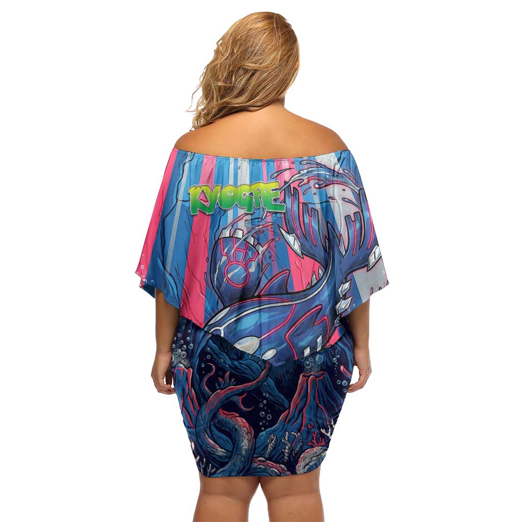 Kyogre Alpha Family Matching Off Shoulder Short Dress and Hawaiian Shirt Neon Deep Sea Coral Art