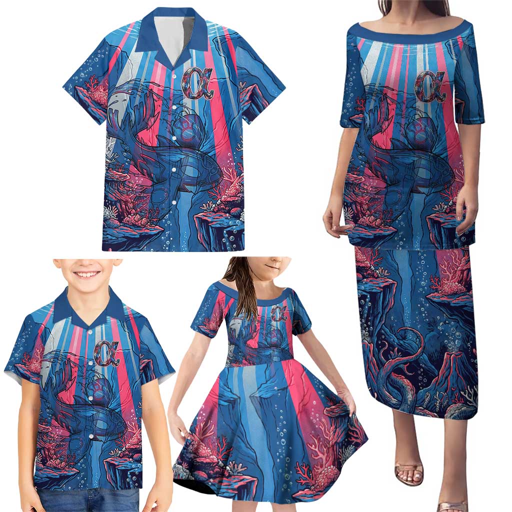 Kyogre Alpha Family Matching Puletasi and Hawaiian Shirt Neon Deep Sea Coral Art