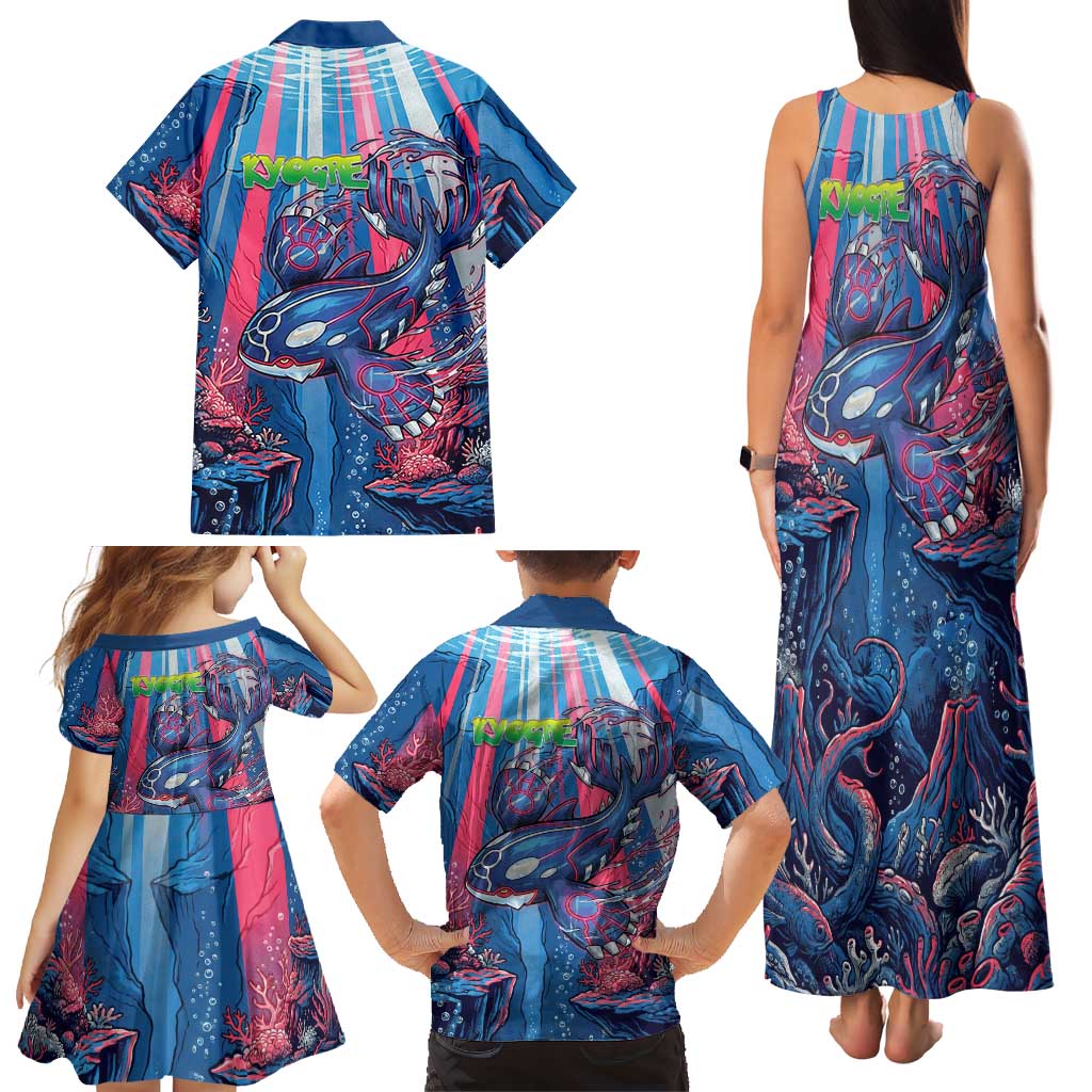 Kyogre Alpha Family Matching Tank Maxi Dress and Hawaiian Shirt Neon Deep Sea Coral Art