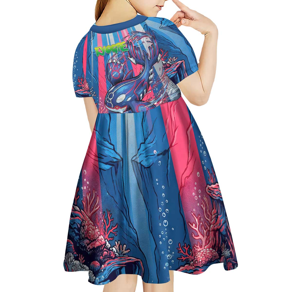 Kyogre Alpha Kid Short Sleeve Dress Neon Deep Sea Coral Art
