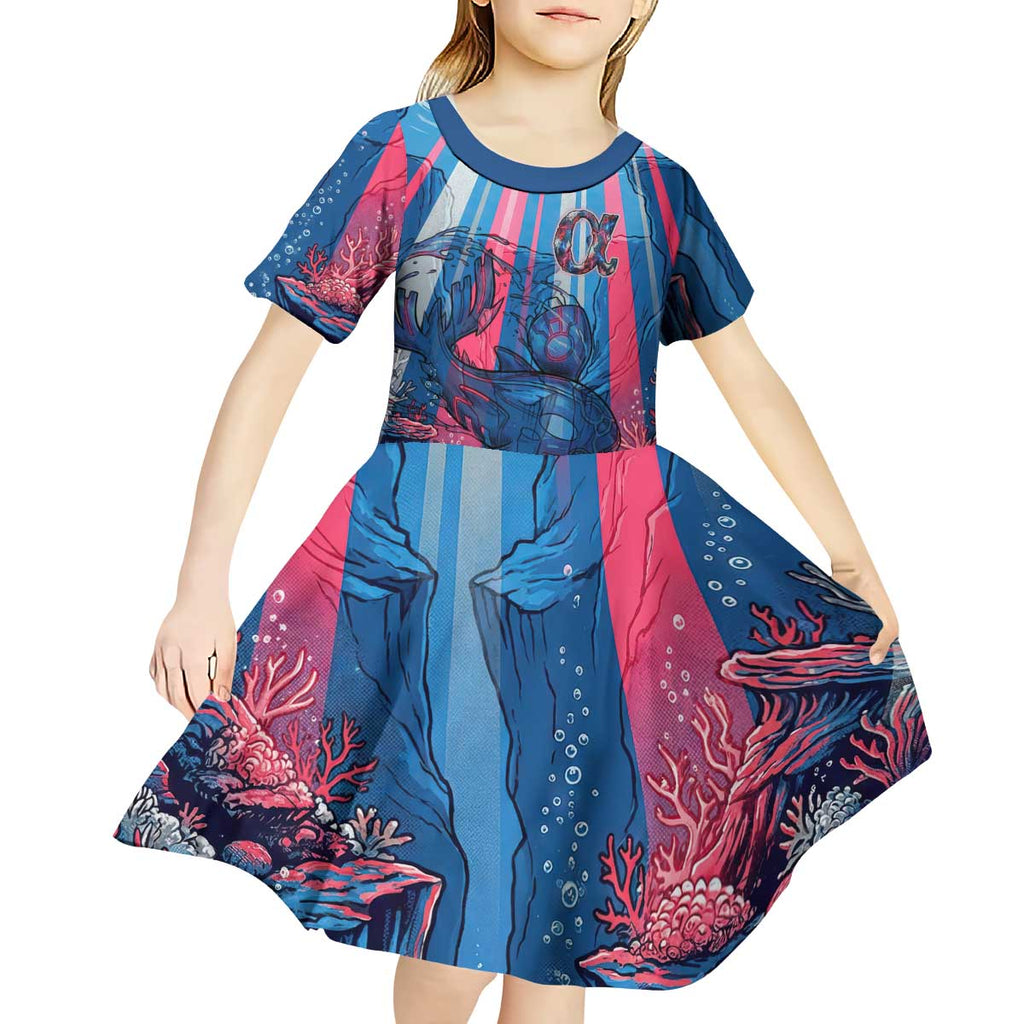 Kyogre Alpha Kid Short Sleeve Dress Neon Deep Sea Coral Art