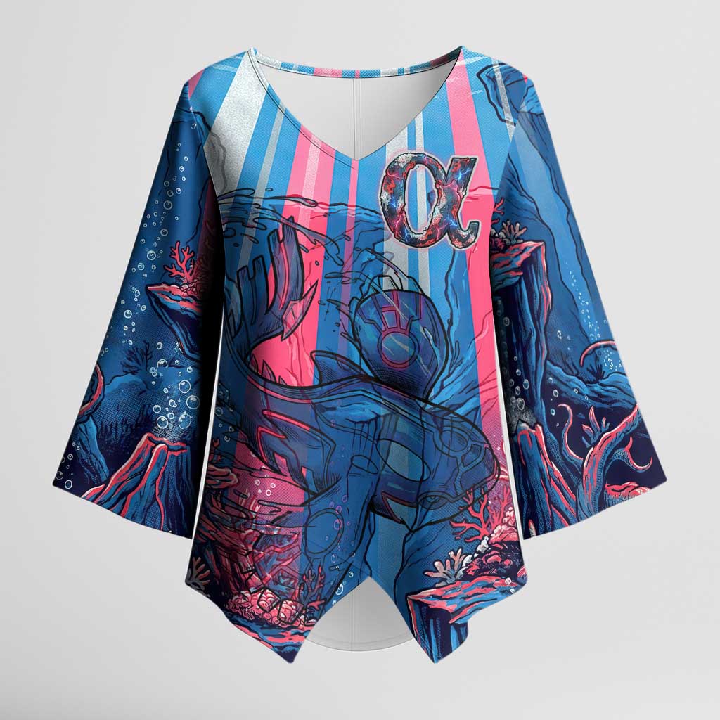 Kyogre Alpha Kimono Sleeve Blouse Neon Deep Sea Coral Art