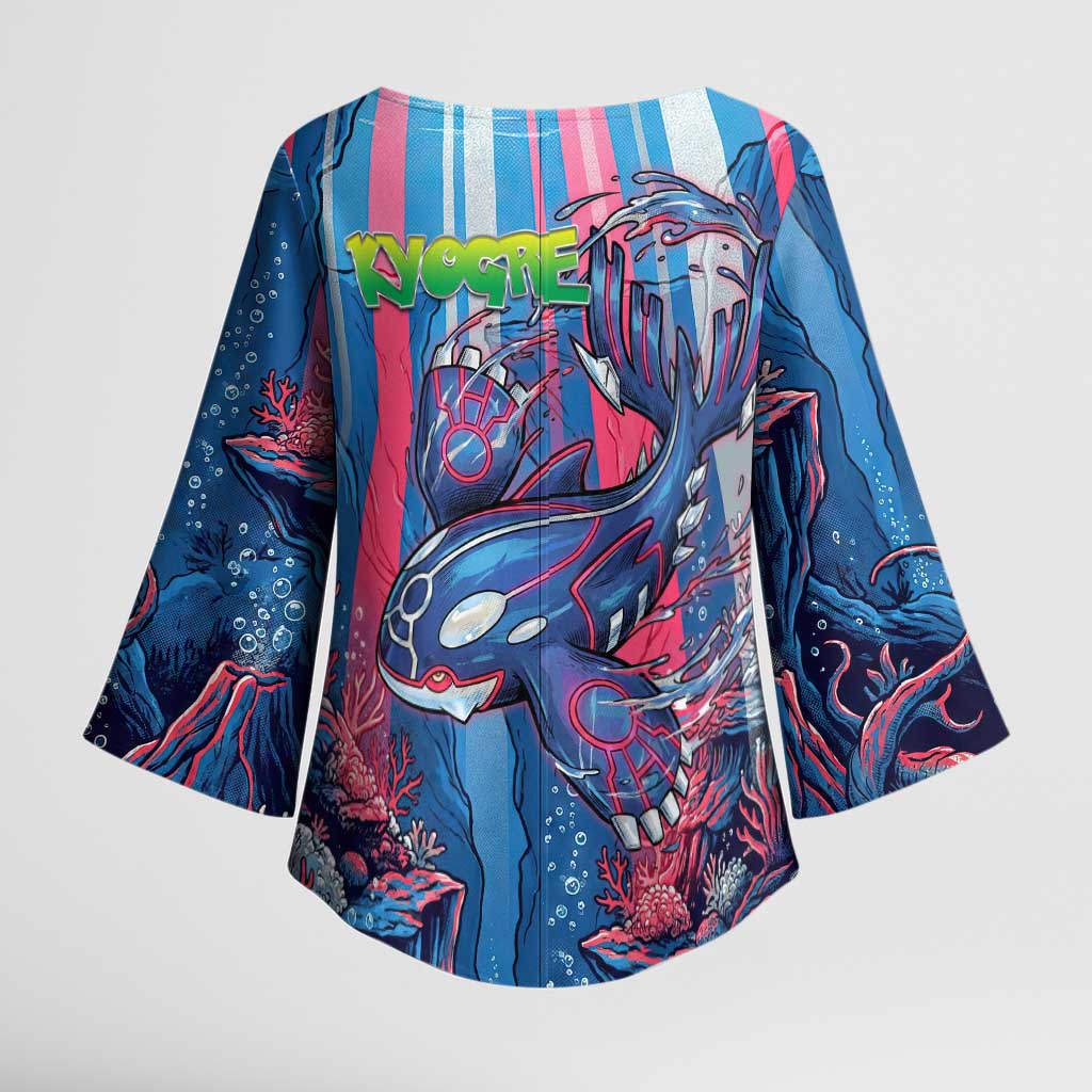 Kyogre Alpha Kimono Sleeve Blouse Neon Deep Sea Coral Art