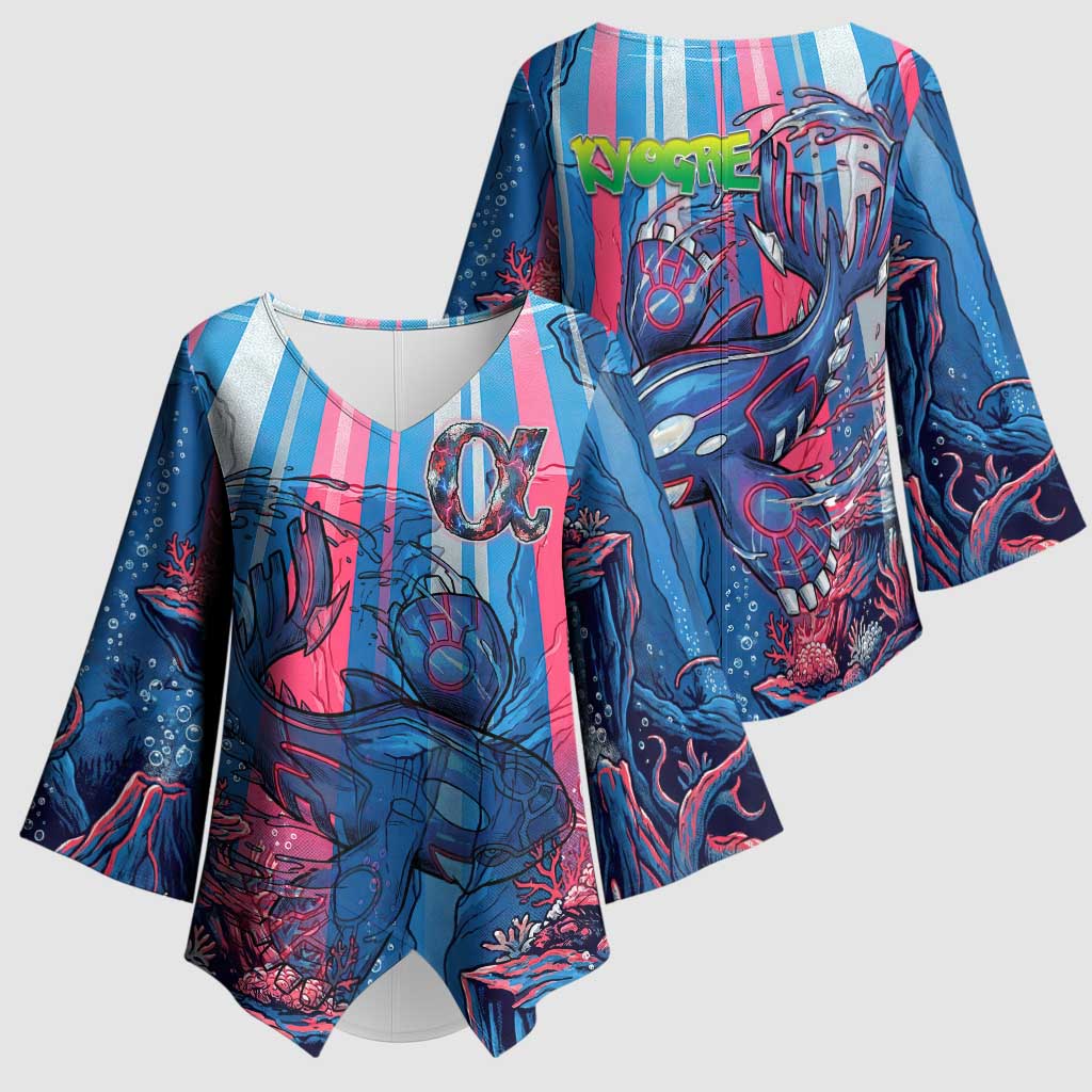 Kyogre Alpha Kimono Sleeve Blouse Neon Deep Sea Coral Art