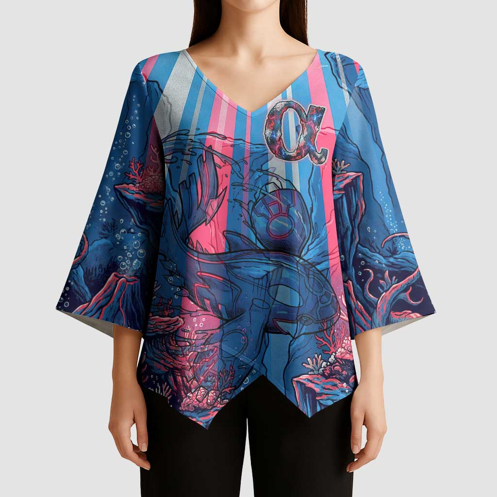 Kyogre Alpha Kimono Sleeve Blouse Neon Deep Sea Coral Art