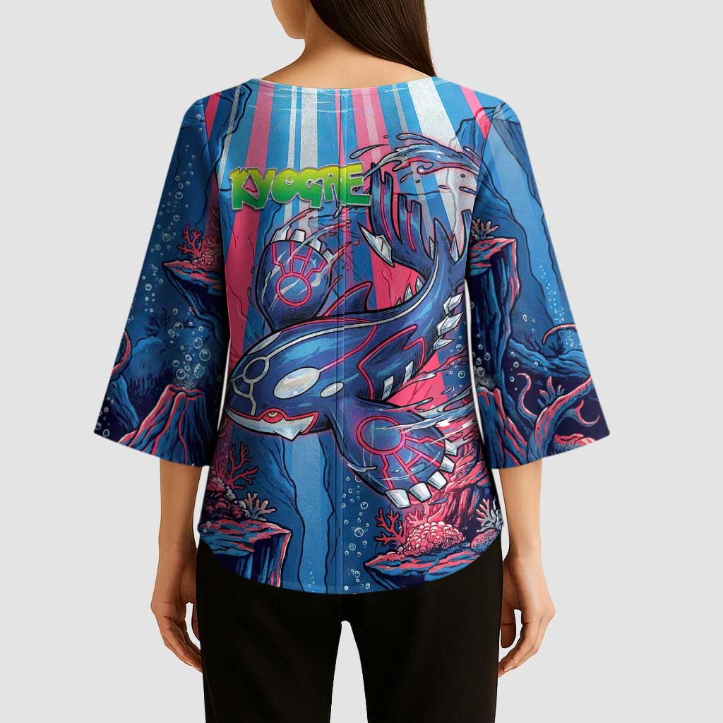 Kyogre Alpha Kimono Sleeve Blouse Neon Deep Sea Coral Art