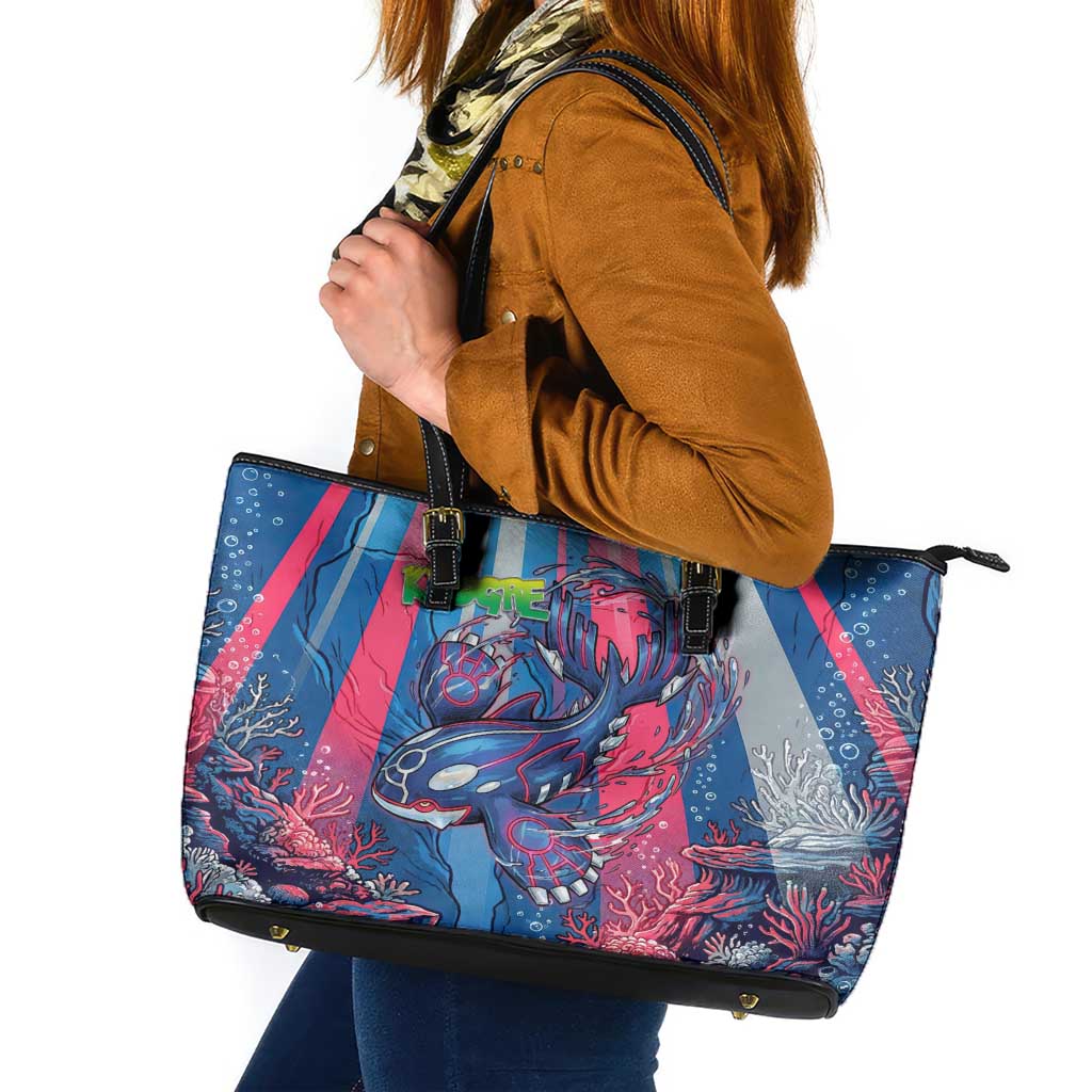 Kyogre Alpha Leather Tote Bag Neon Deep Sea Coral Art