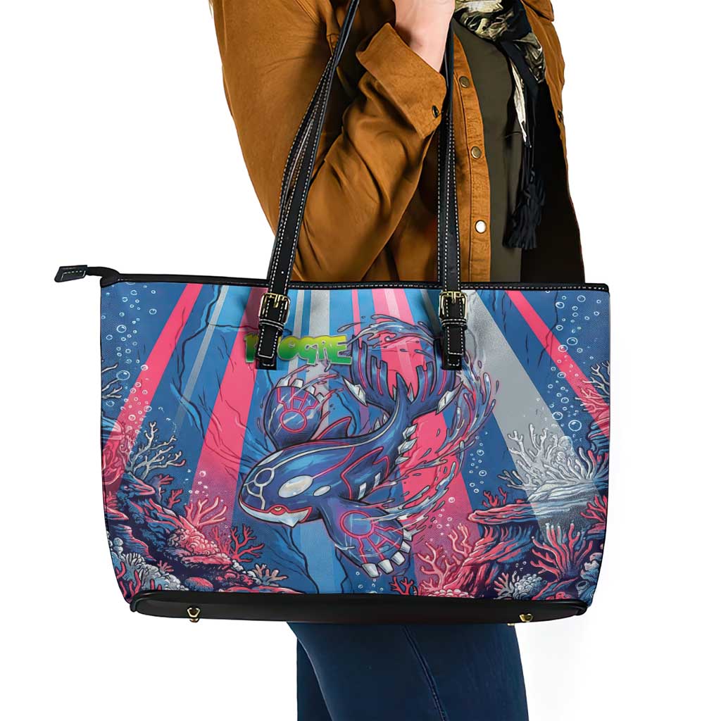 Kyogre Alpha Leather Tote Bag Neon Deep Sea Coral Art