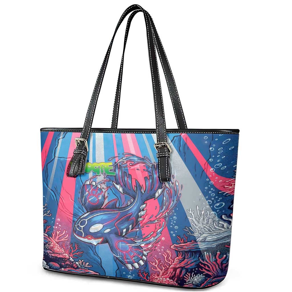 Kyogre Alpha Leather Tote Bag Neon Deep Sea Coral Art