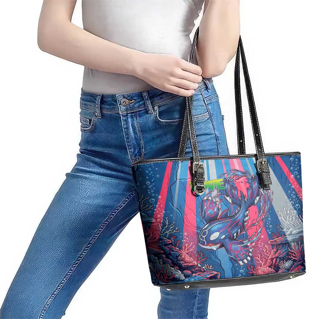 Kyogre Alpha Leather Tote Bag Neon Deep Sea Coral Art