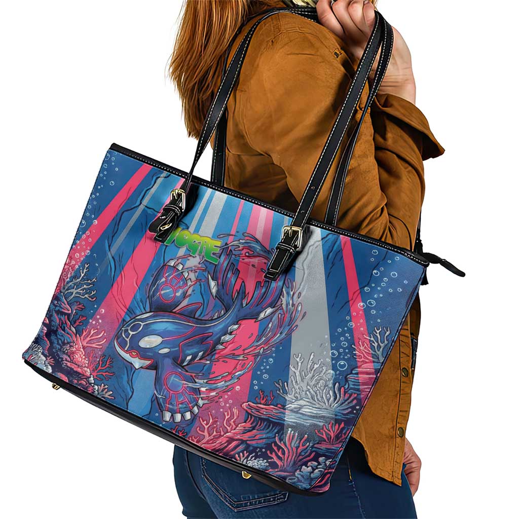 Kyogre Alpha Leather Tote Bag Neon Deep Sea Coral Art