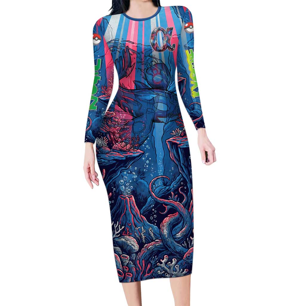 Kyogre Alpha Long Sleeve Bodycon Dress Neon Deep Sea Coral Art