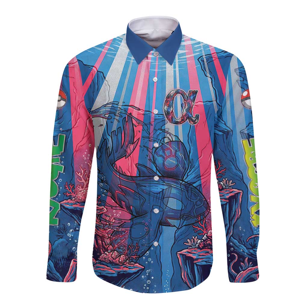 Kyogre Alpha Long Sleeve Button Shirt Neon Deep Sea Coral Art