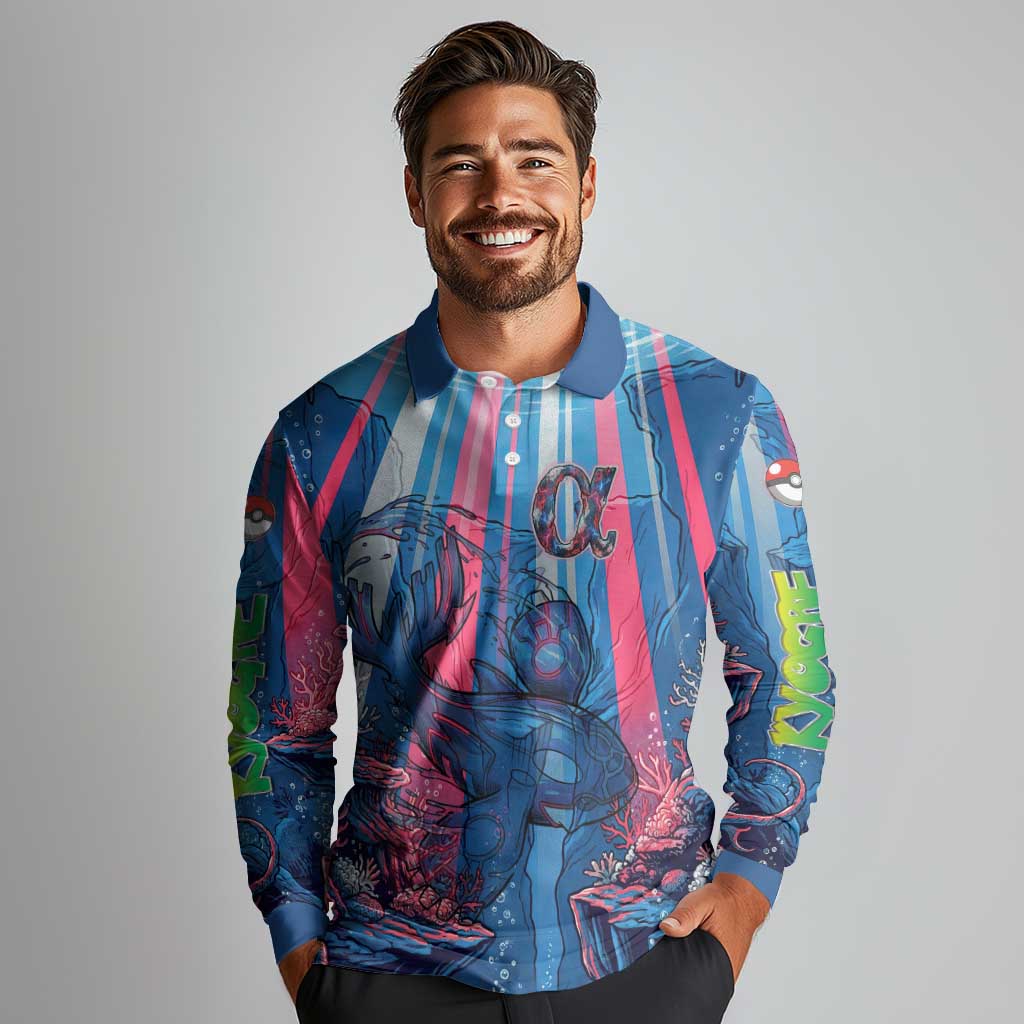 Kyogre Alpha Long Sleeve Polo Shirt Neon Deep Sea Coral Art
