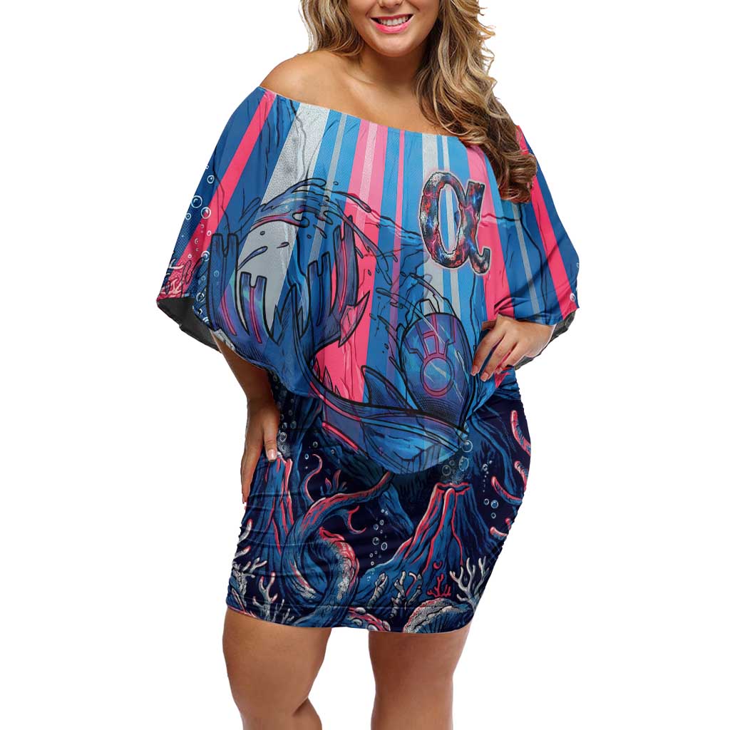 Kyogre Alpha Off Shoulder Short Dress Neon Deep Sea Coral Art
