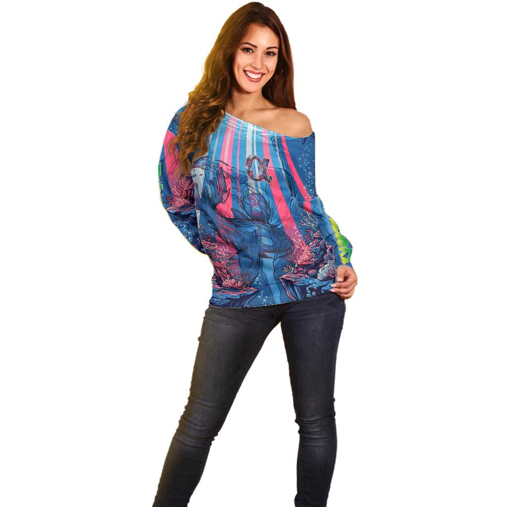 Kyogre Alpha Off Shoulder Sweater Neon Deep Sea Coral Art