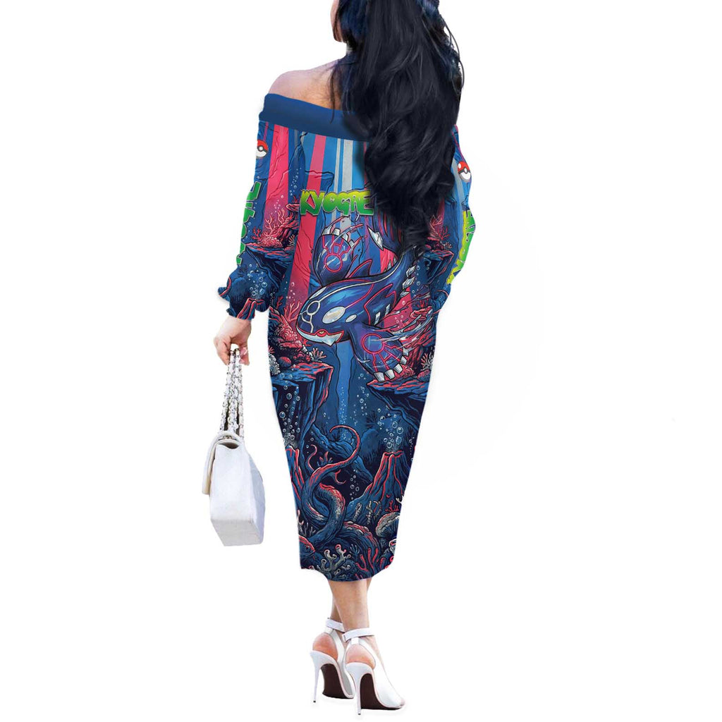 Kyogre Alpha Off The Shoulder Long Sleeve Dress Neon Deep Sea Coral Art