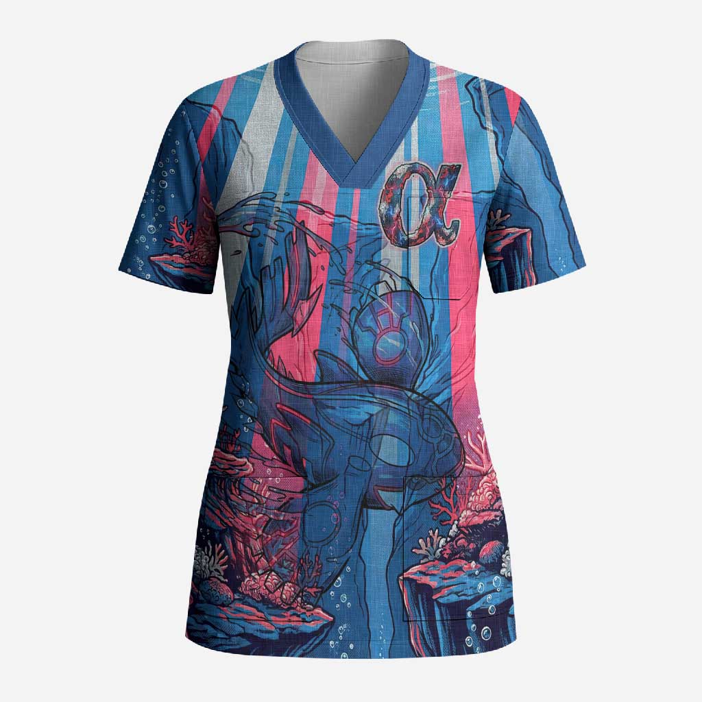 Kyogre Alpha Scrub Top Neon Deep Sea Coral Art
