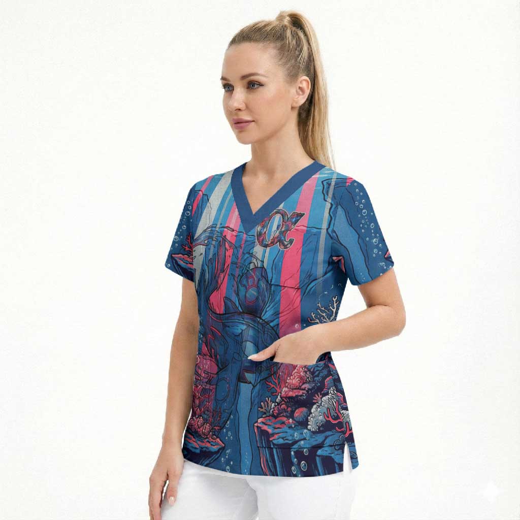 Kyogre Alpha Scrub Top Neon Deep Sea Coral Art