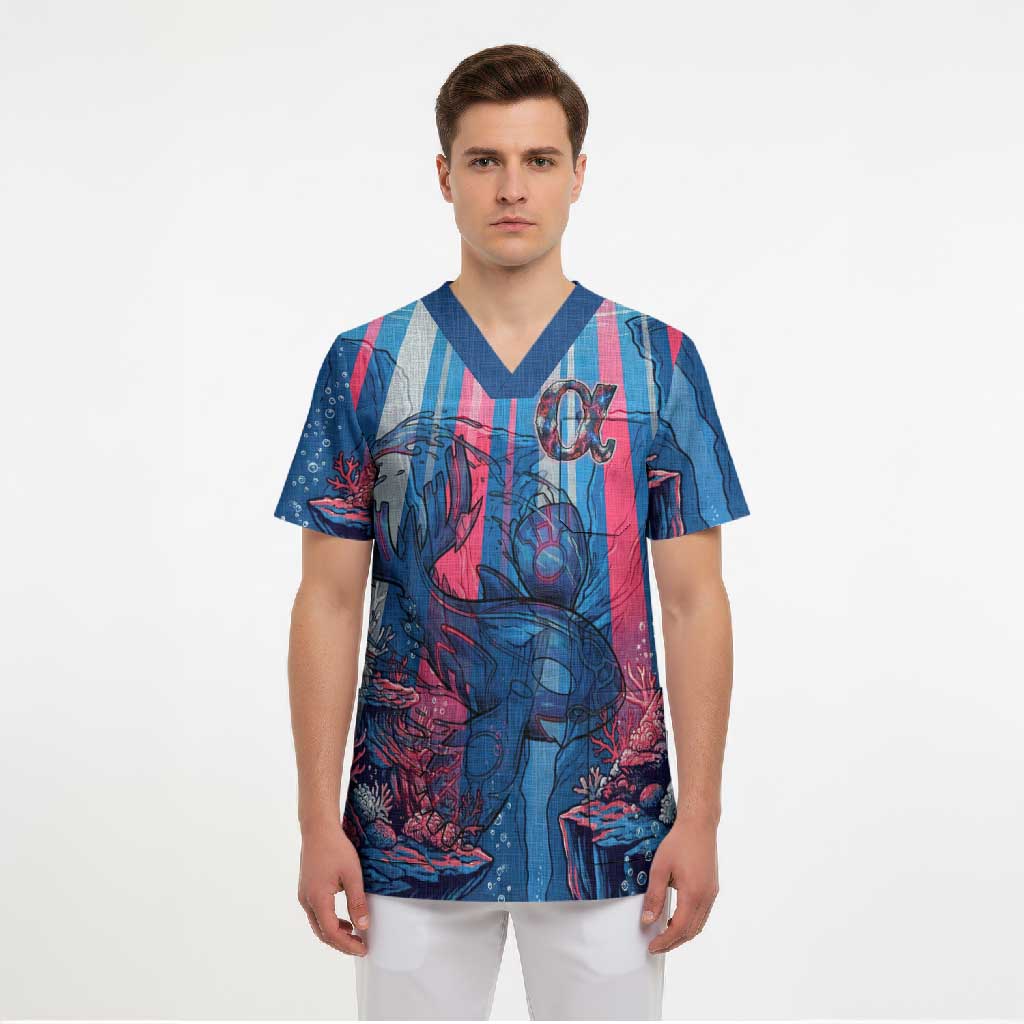 Kyogre Alpha Scrub Top Neon Deep Sea Coral Art