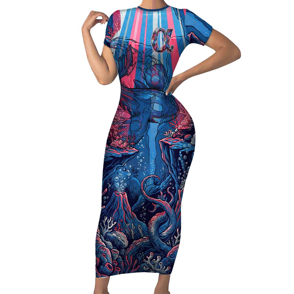 Kyogre Alpha Short Sleeve Bodycon Dress Neon Deep Sea Coral Art