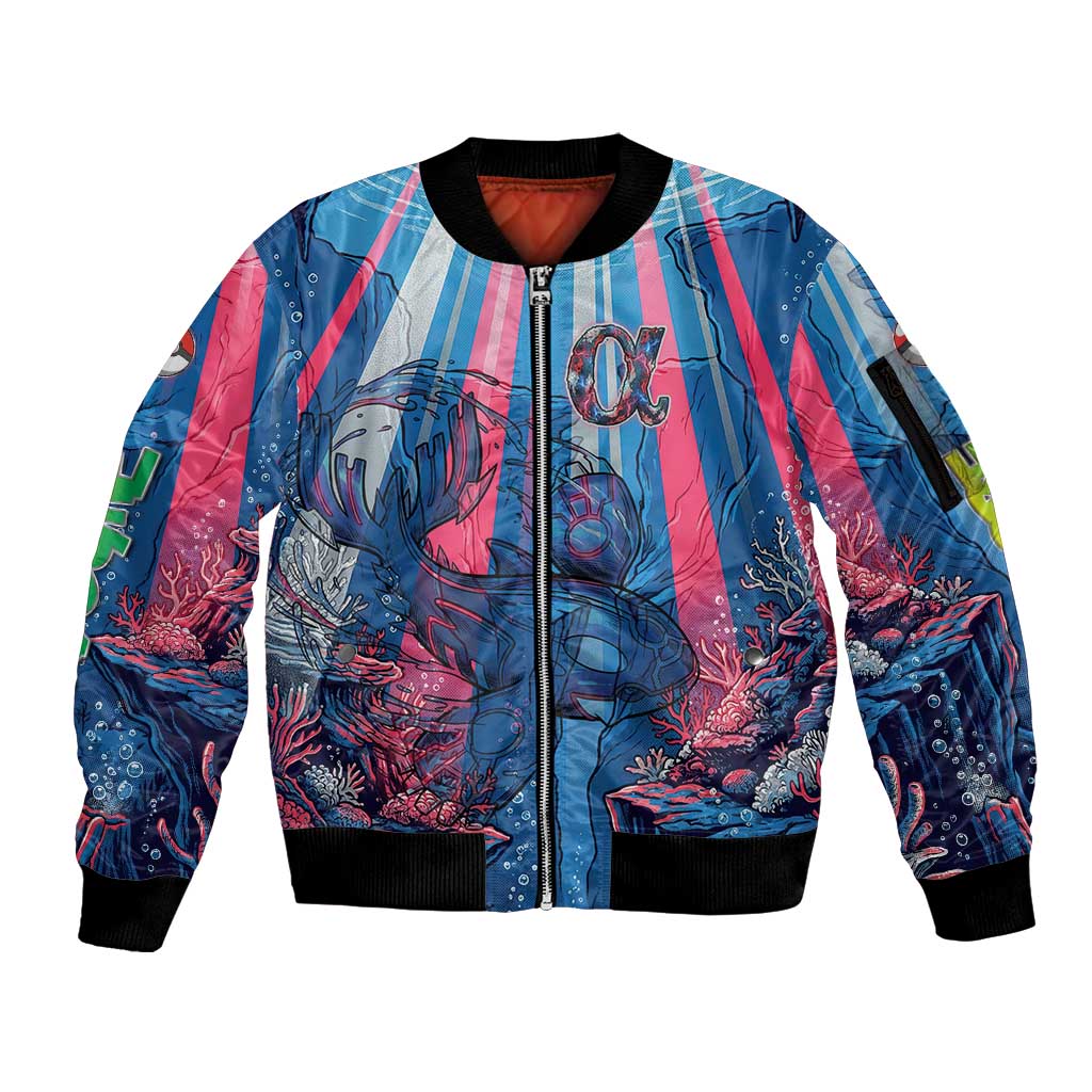 Kyogre Alpha Sleeve Zip Bomber Jacket Neon Deep Sea Coral Art