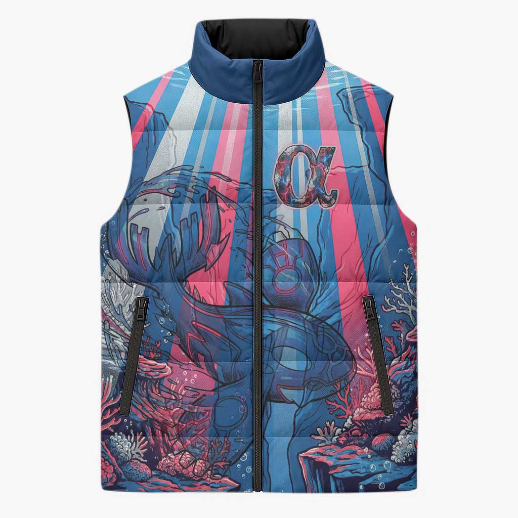 Kyogre Alpha Sleeveless Puffer Jacket Neon Deep Sea Coral Art