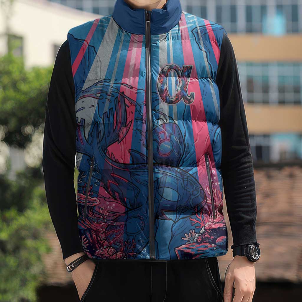 Kyogre Alpha Sleeveless Puffer Jacket Neon Deep Sea Coral Art