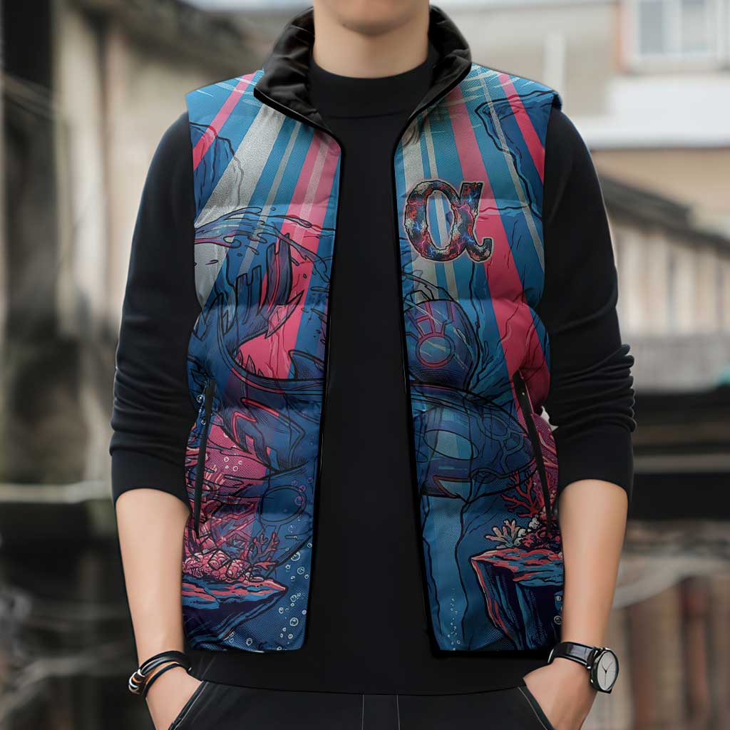 Kyogre Alpha Sleeveless Puffer Jacket Neon Deep Sea Coral Art