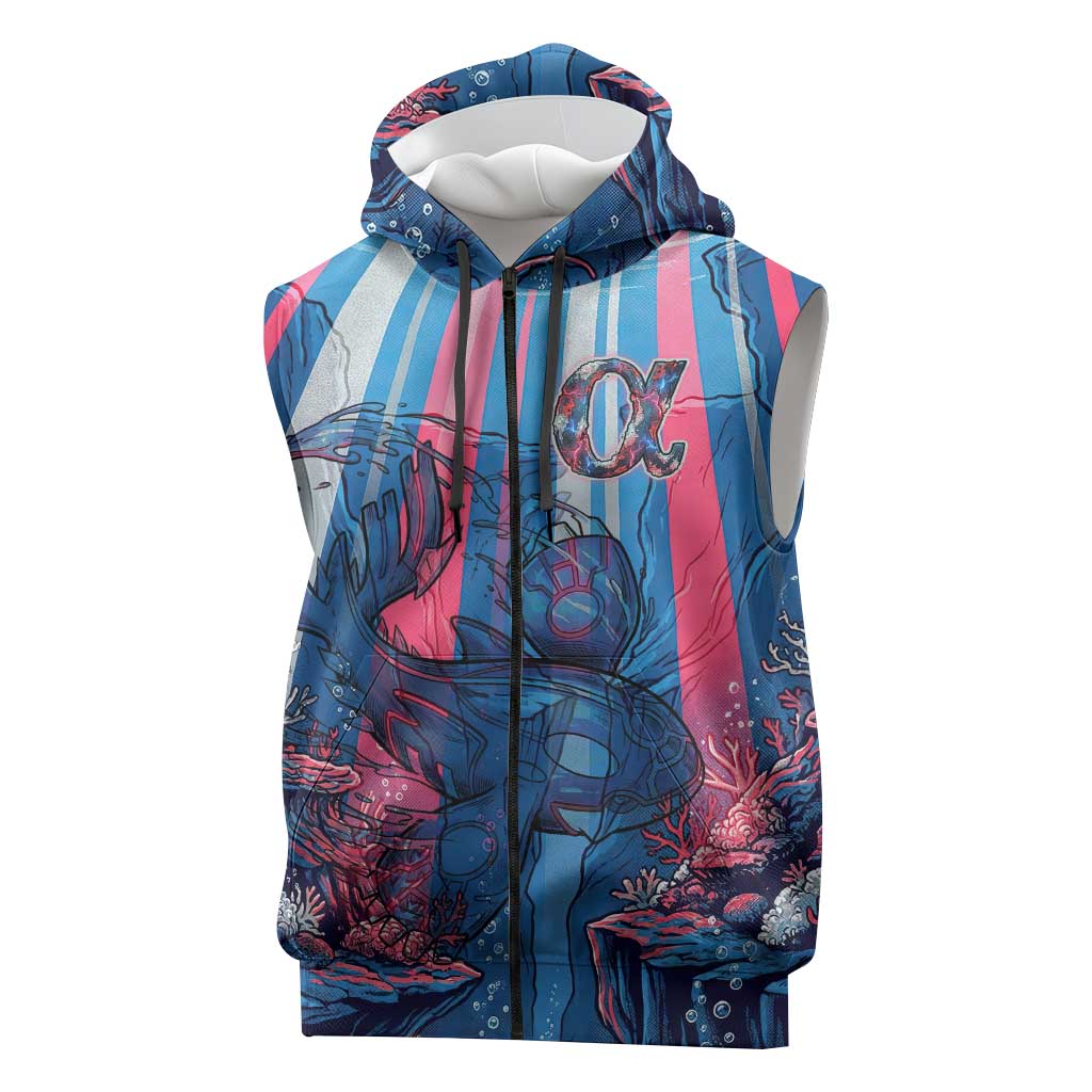 Kyogre Alpha Sleeveless Zip Hoodie Neon Deep Sea Coral Art