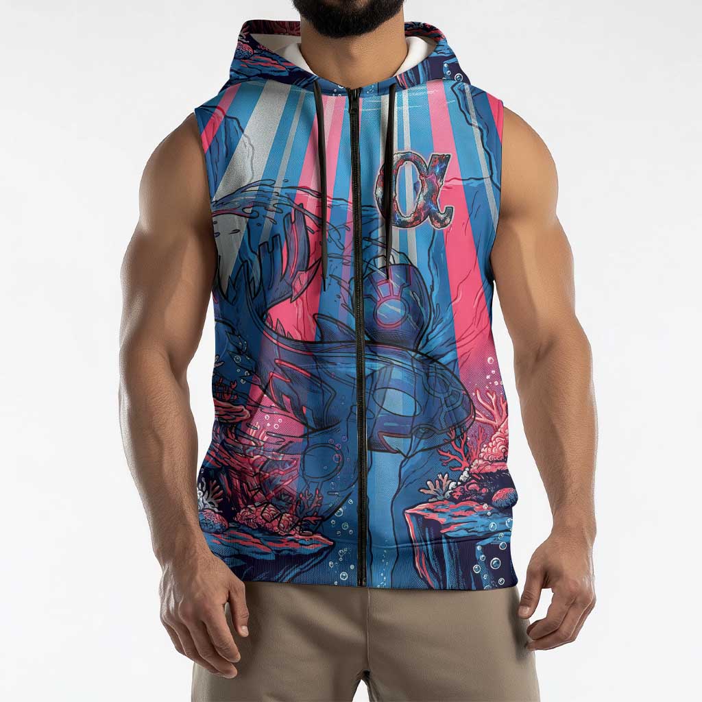 Kyogre Alpha Sleeveless Zip Hoodie Neon Deep Sea Coral Art