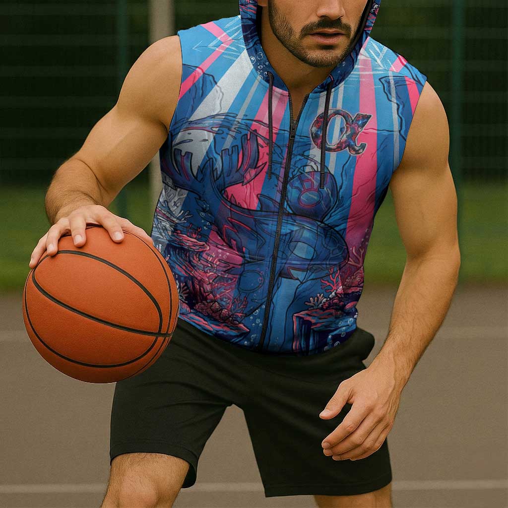 Kyogre Alpha Sleeveless Zip Hoodie Neon Deep Sea Coral Art