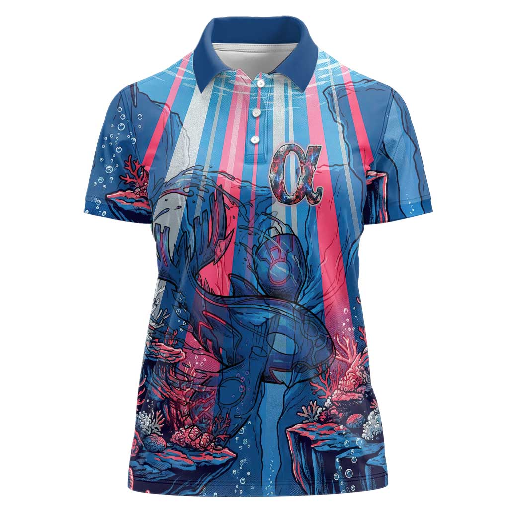 Kyogre Alpha Women Polo Shirt Neon Deep Sea Coral Art
