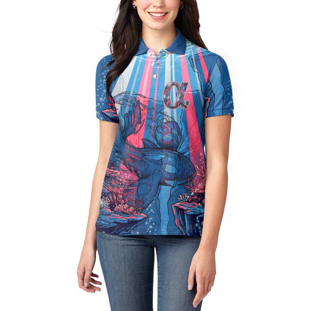 Kyogre Alpha Women Polo Shirt Neon Deep Sea Coral Art