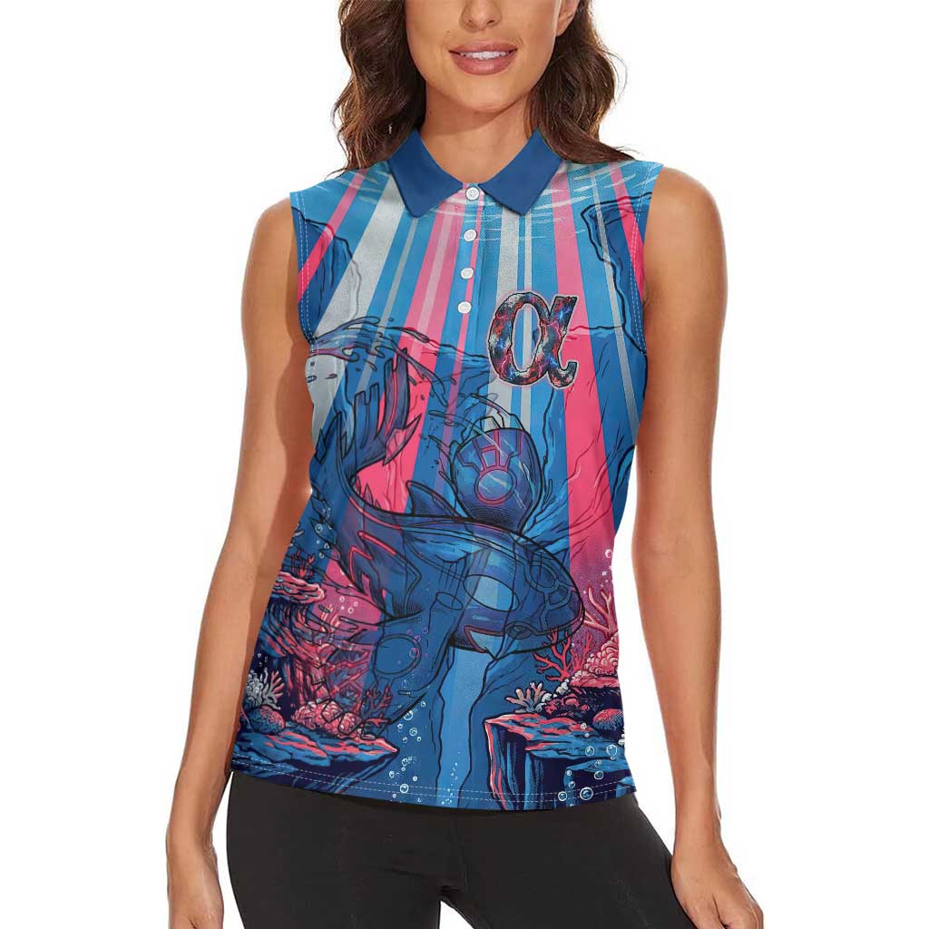 Kyogre Alpha Women Sleeveless Polo Shirt Neon Deep Sea Coral Art