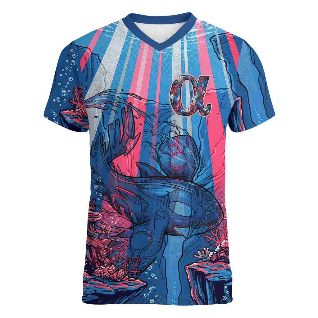 Kyogre Alpha Women V-Neck T-Shirt Neon Deep Sea Coral Art