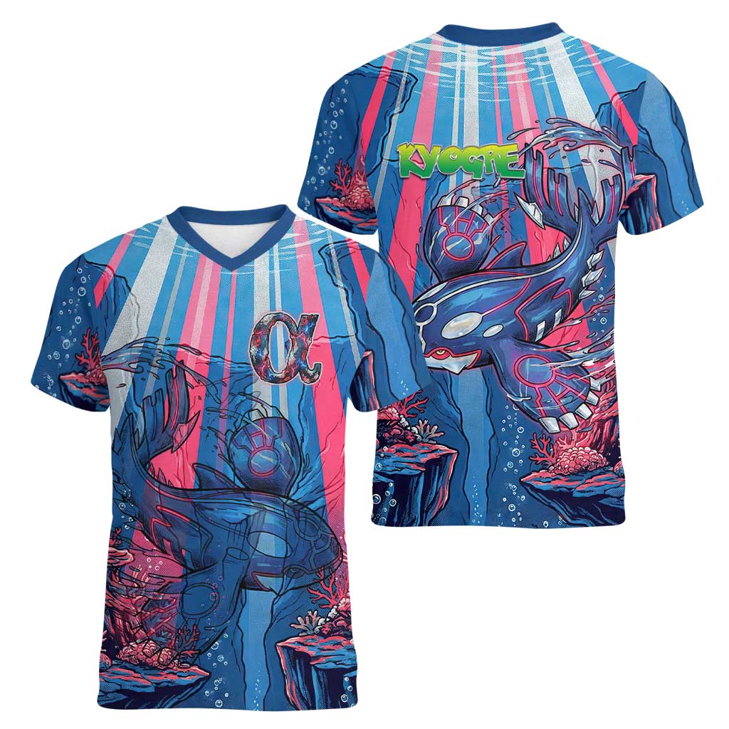 Kyogre Alpha Women V-Neck T-Shirt Neon Deep Sea Coral Art