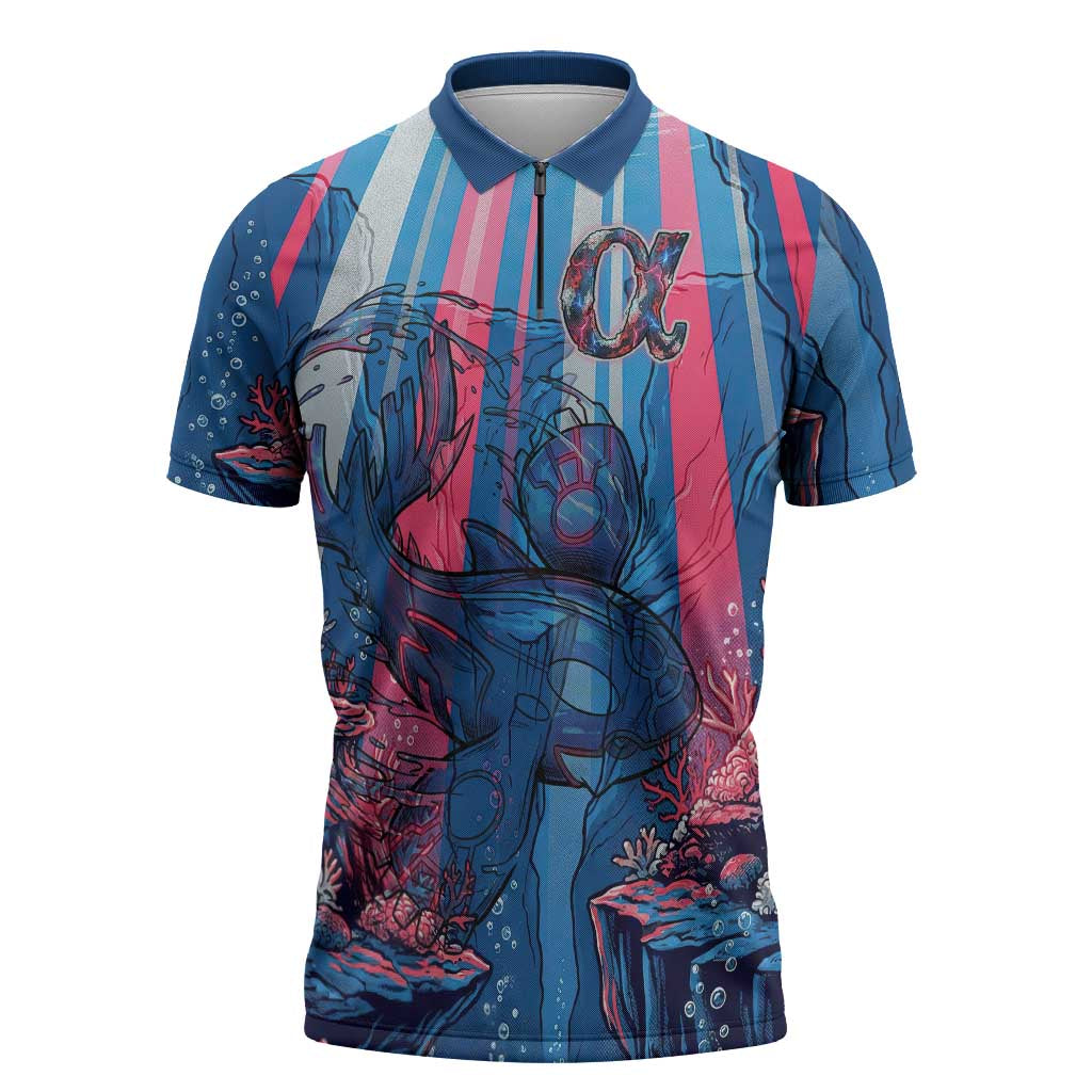 Kyogre Alpha Zipper Polo Shirt Neon Deep Sea Coral Art