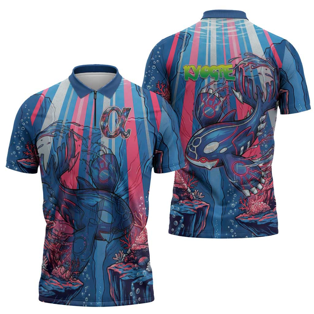 Kyogre Alpha Zipper Polo Shirt Neon Deep Sea Coral Art