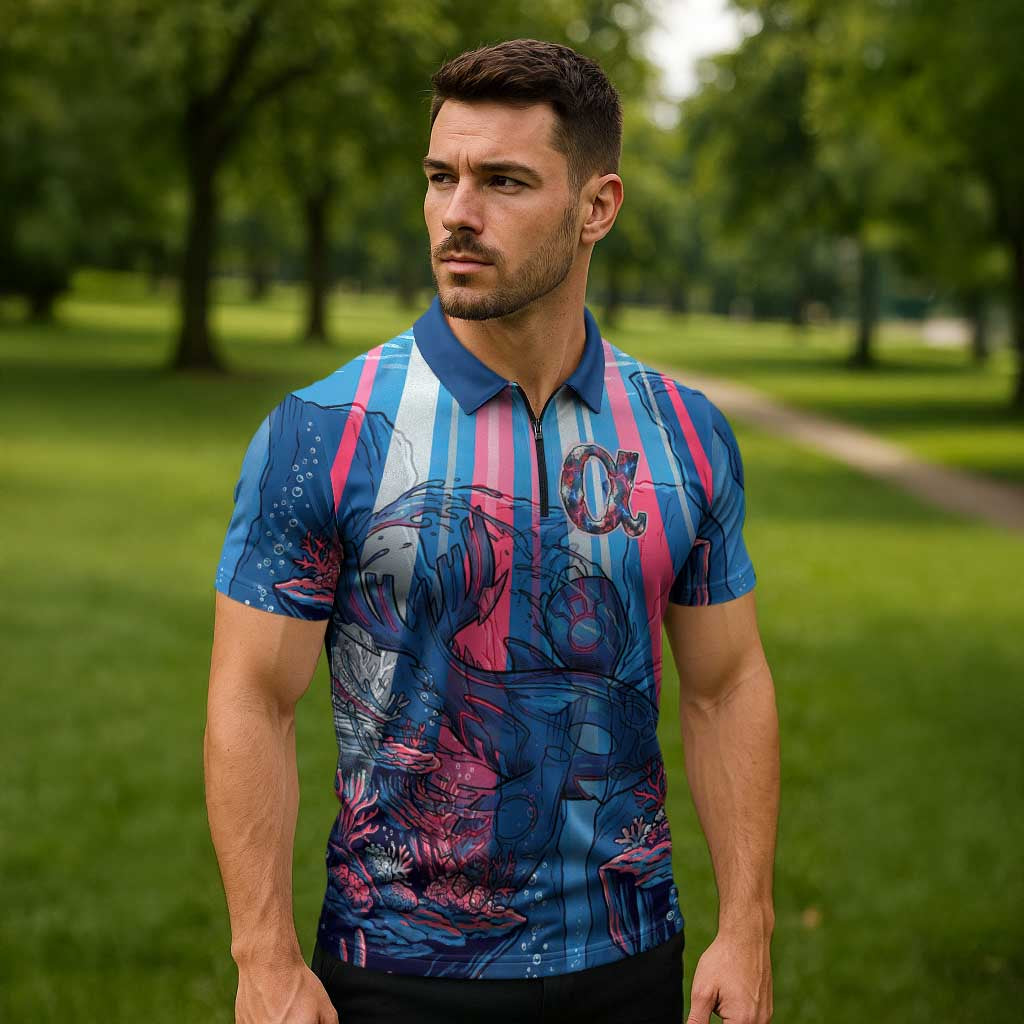 Kyogre Alpha Zipper Polo Shirt Neon Deep Sea Coral Art