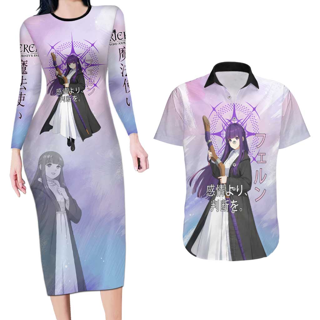 Fern Frieren Beyond Journey’s End Couples Matching Long Sleeve Bodycon Dress and Hawaiian Shirt Anime Pastel Aesthetic